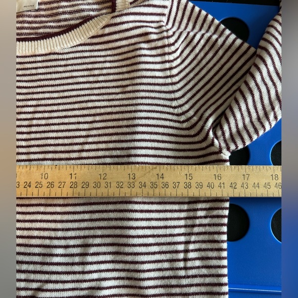 Loft Sweater Knit Striped Ruffle Cuff Cream Maroon Red Size Small Petite - Picture 6 of 8